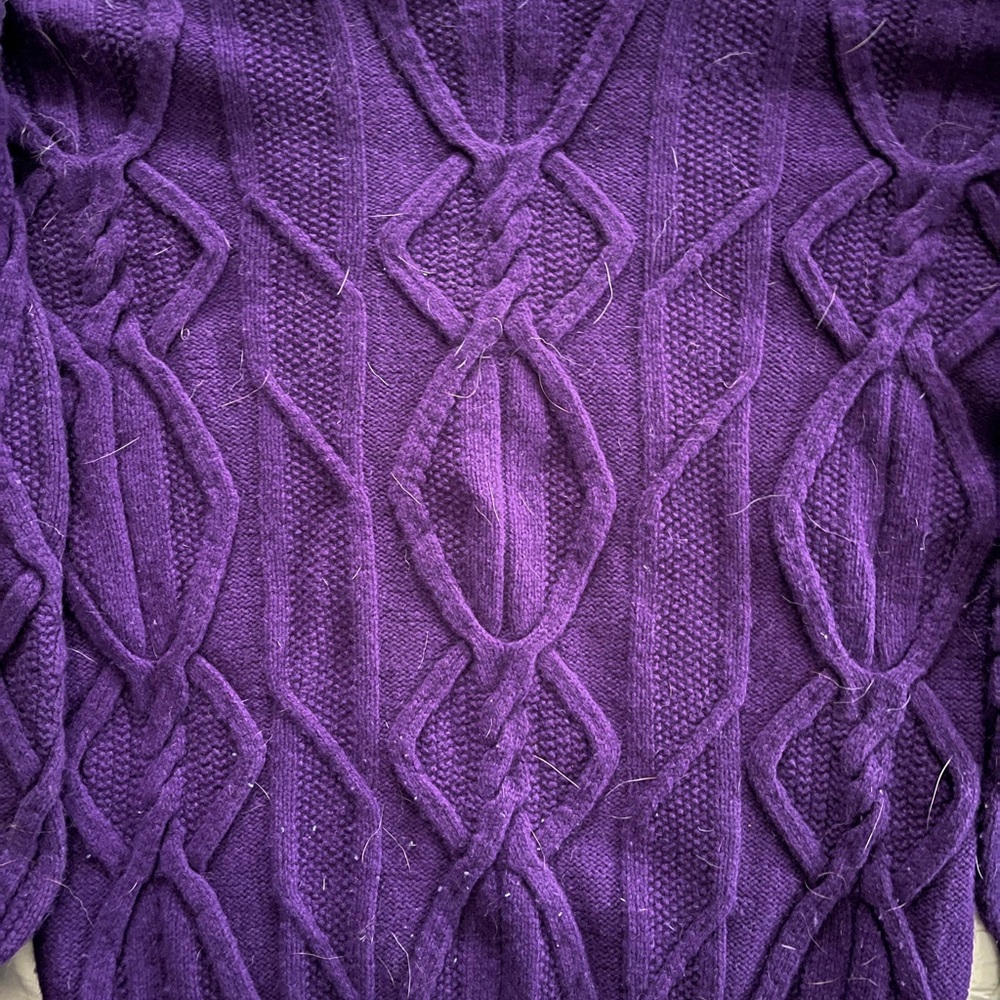Vintage Debra King Heavy Scottish Cashmere Cable Knit V Neck Sweater Purple - Picture 4 of 5